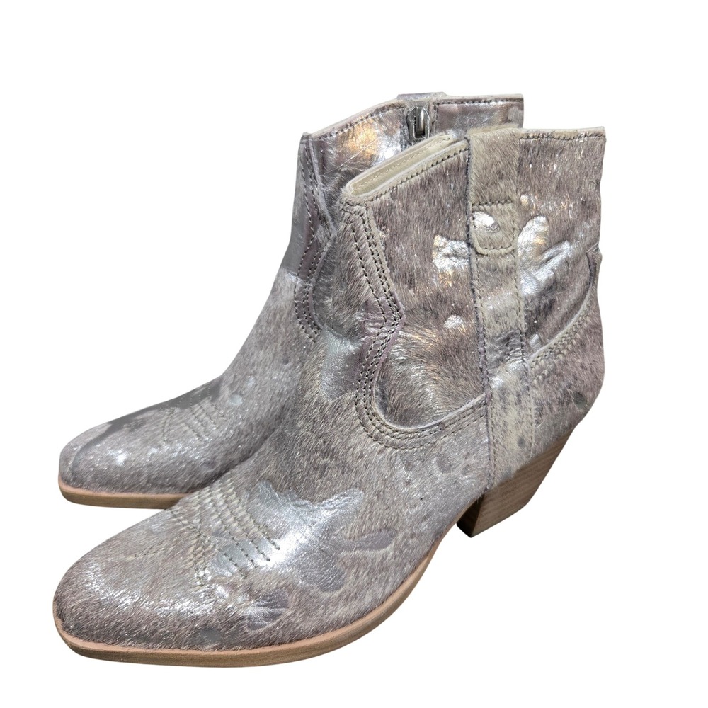 Dolce Vita Silma Silver Multi Metallic Calf Hair Western Booties Size 6.5
